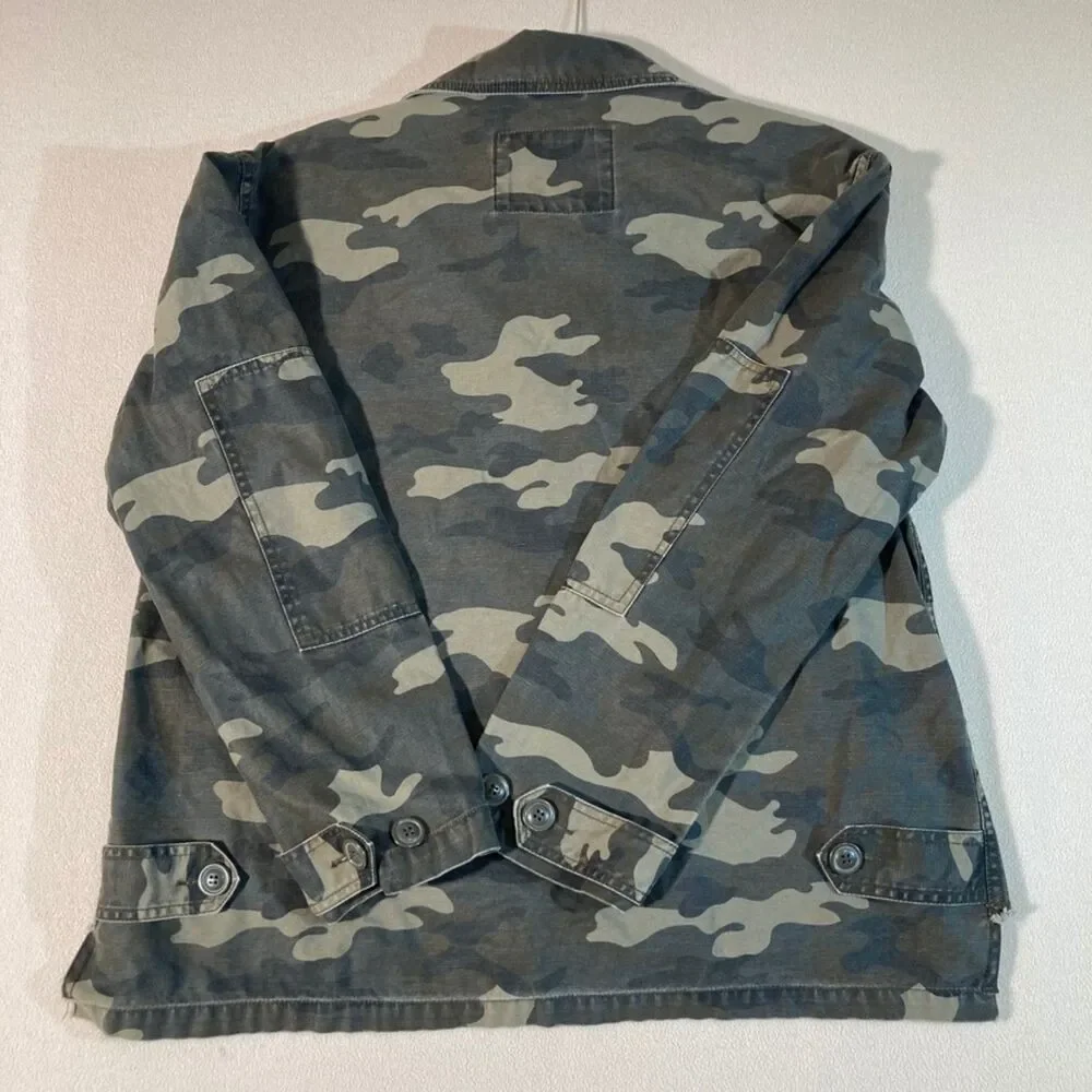 Levis Jacket Med Camo Military Style Y2K Vintage 90's Cotton Raw Front Hem Denim - Picture 9 of 13